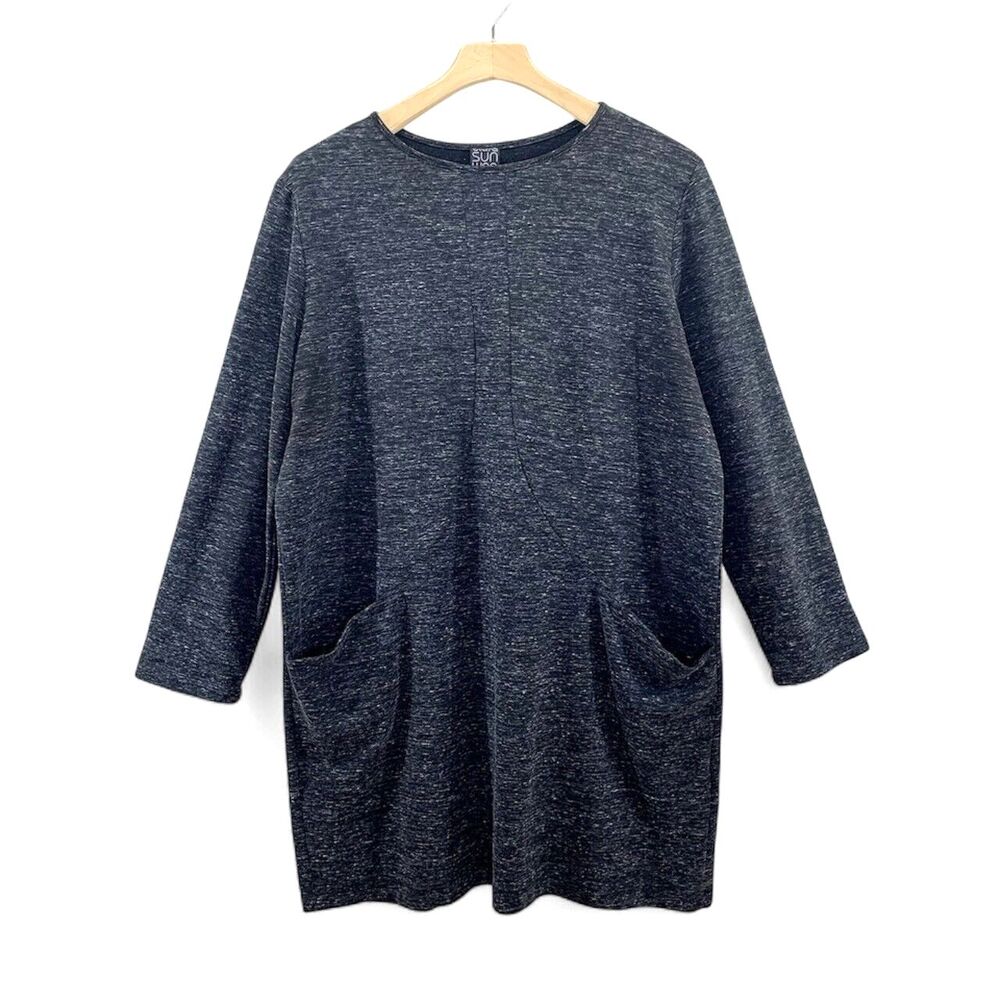 Clara Sun Woo Shift Dress Plus Size 1X Gray Tunic Pocket Slouchy Flowy Lagenlook